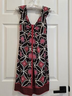 London Times Brown Dress with Pink and Cream Geometric Print